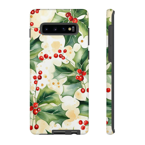 Christmas Holly on a Golden Background - Impact Resistant Phone Case Samsung Galaxy S10 Plus Matte